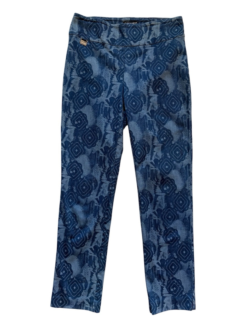 Lisette L Montréal Blue Geometric Abstract Straight Leg Pull On Pants Size 6